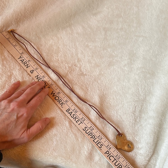 Gold Heart Pendant Necklace with Leather Brown Cord Crystal accent - Picture 10 of 11